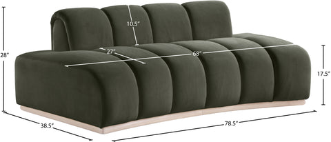 Tessa 78.5" Green Velvet Upholstered Loveseat, 1 Piece