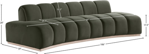Tessa 106" Green Velvet Upholstered Sofa, 1 Piece