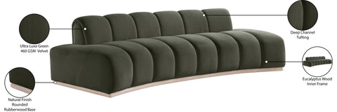 Tessa 106" Green Velvet Upholstered Sofa, 1 Piece