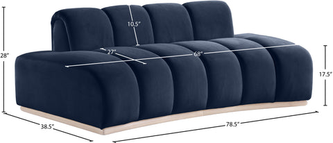 Tessa 78.5" Navy Velvet Upholstered Loveseat, 1 Piece