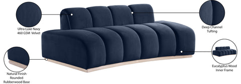 Tessa 78.5" Navy Velvet Upholstered Loveseat, 1 Piece