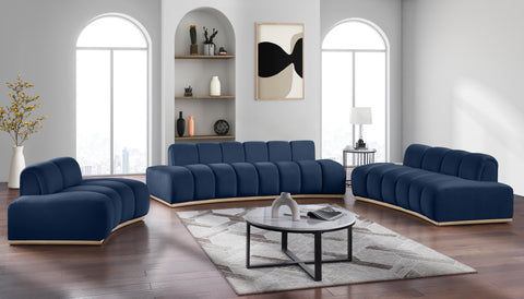 Tessa 78.5" Navy Velvet Upholstered Loveseat, 1 Piece