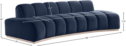 Tessa 106" Navy Velvet Upholstered Sofa, 1 Piece