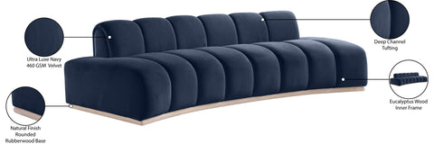 Tessa 106" Navy Velvet Upholstered Sofa, 1 Piece