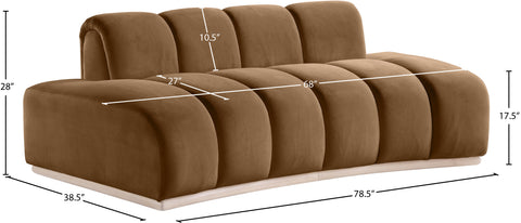 Tessa 78.5" Saddle Velvet Upholstered Loveseat, 1 Piece