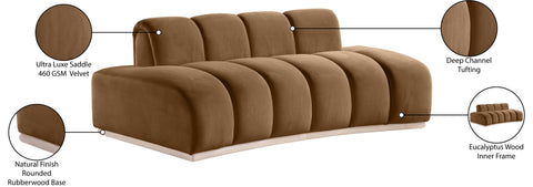 Tessa 78.5" Saddle Velvet Upholstered Loveseat, 1 Piece