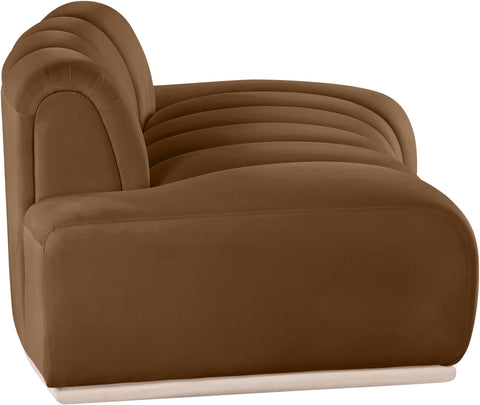 Tessa 78.5" Saddle Velvet Upholstered Loveseat, 1 Piece