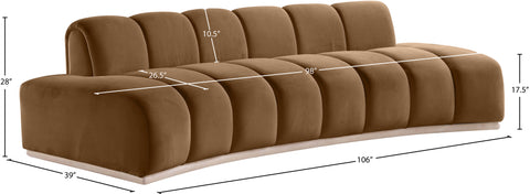 Tessa 106" Saddle Velvet Upholstered Sofa, 1 Piece