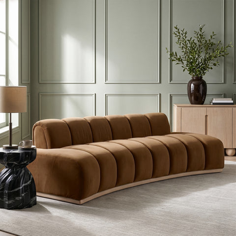 Tessa 106" Saddle Velvet Upholstered Sofa, 1 Piece