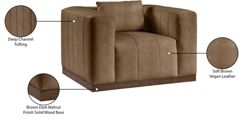 Iris Brown Vegan Leather Upholstered Chair, 1 Piece