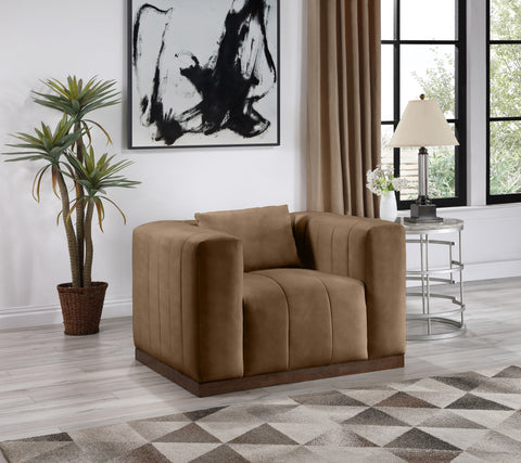Iris Brown Vegan Leather Upholstered Chair, 1 Piece