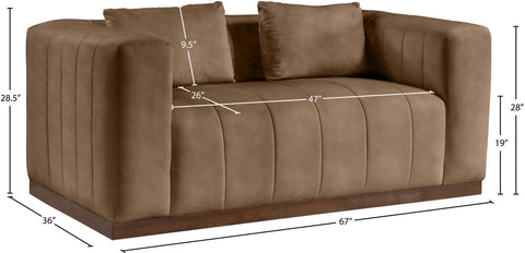 Iris 67" Brown Vegan Leather Upholstered Loveseat, 1 Piece