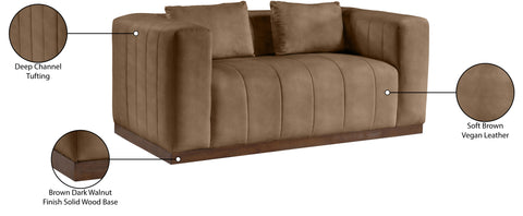 Iris 67" Brown Vegan Leather Upholstered Loveseat, 1 Piece