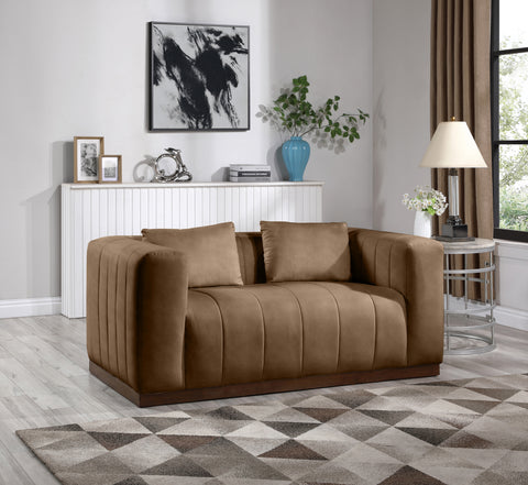 Iris 67" Brown Vegan Leather Upholstered Loveseat, 1 Piece