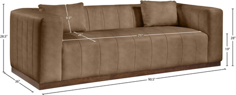 Iris 90.5" Brown Vegan Leather Upholstered Sofa, 1 Piece