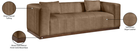 Iris 90.5" Brown Vegan Leather Upholstered Sofa, 1 Piece