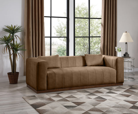 Iris 90.5" Brown Vegan Leather Upholstered Sofa, 1 Piece