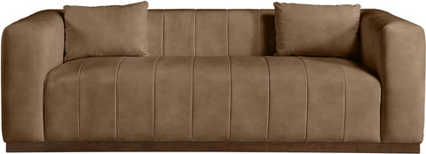 Iris 90.5" Brown Vegan Leather Upholstered Sofa, 1 Piece