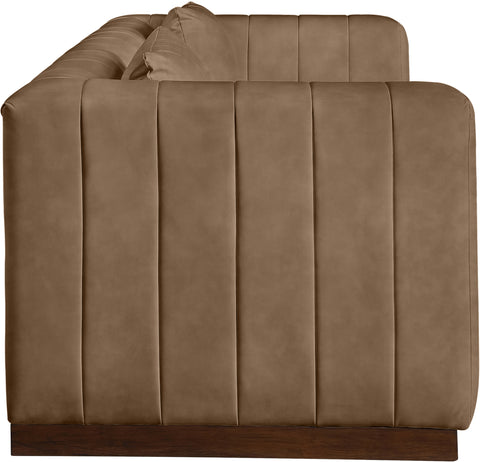 Iris 90.5" Brown Vegan Leather Upholstered Sofa, 1 Piece