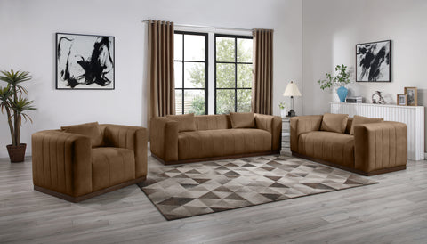 Iris 90.5" Brown Vegan Leather Upholstered Sofa, 1 Piece