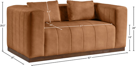 Iris 67" Cognac Vegan Leather Upholstered Loveseat, 1 Piece