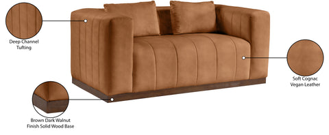 Iris 67" Cognac Vegan Leather Upholstered Loveseat, 1 Piece