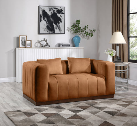 Iris 67" Cognac Vegan Leather Upholstered Loveseat, 1 Piece