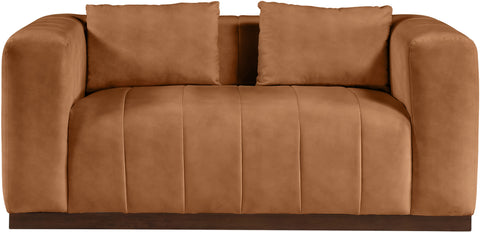 Iris 67" Cognac Vegan Leather Upholstered Loveseat, 1 Piece