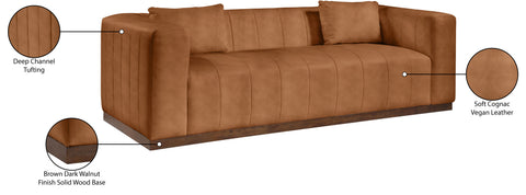 Iris 90.5" Cognac Vegan Leather Upholstered Sofa, 1 Piece