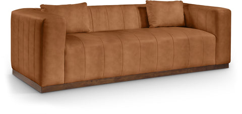 Iris 90.5" Cognac Vegan Leather Upholstered Sofa, 1 Piece