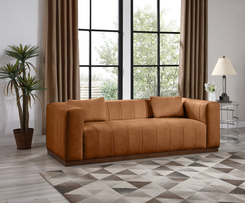 Iris 90.5" Cognac Vegan Leather Upholstered Sofa, 1 Piece