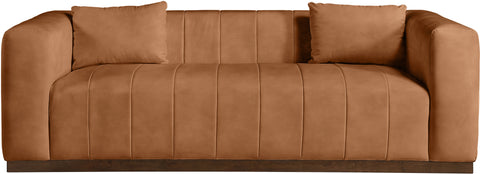 Iris 90.5" Cognac Vegan Leather Upholstered Sofa, 1 Piece