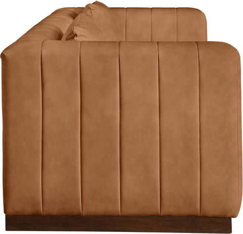 Iris 90.5" Cognac Vegan Leather Upholstered Sofa, 1 Piece