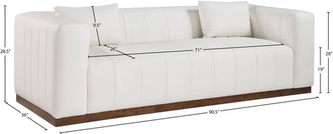 Iris 90.5" Cream Vegan Leather Upholstered Sofa, 1 Piece