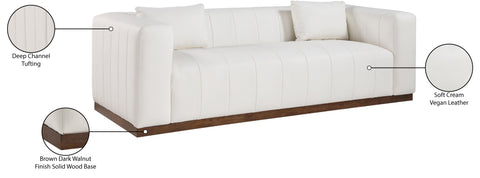 Iris 90.5" Cream Vegan Leather Upholstered Sofa, 1 Piece