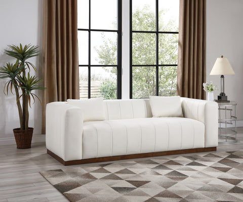 Iris 90.5" Cream Vegan Leather Upholstered Sofa, 1 Piece