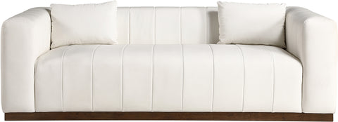 Iris 90.5" Cream Vegan Leather Upholstered Sofa, 1 Piece