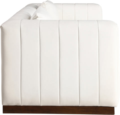 Iris 90.5" Cream Vegan Leather Upholstered Sofa, 1 Piece