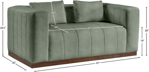 Iris 67" Green Vegan Leather Upholstered Loveseat, 1 Piece