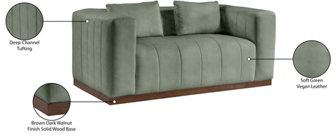 Iris 67" Green Vegan Leather Upholstered Loveseat, 1 Piece