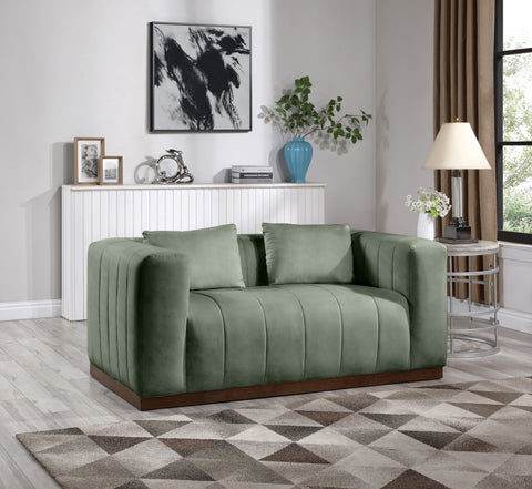 Iris 67" Green Vegan Leather Upholstered Loveseat, 1 Piece