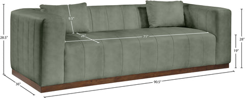 Iris 90.5" Green Vegan Leather Upholstered Sofa, 1 Piece