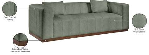 Iris 90.5" Green Vegan Leather Upholstered Sofa, 1 Piece