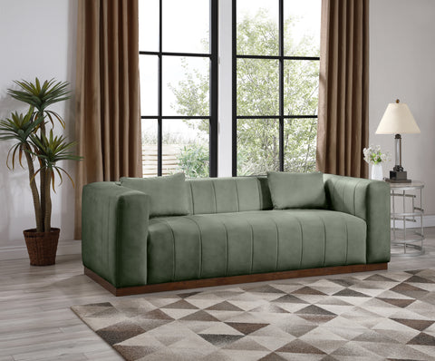 Iris 90.5" Green Vegan Leather Upholstered Sofa, 1 Piece
