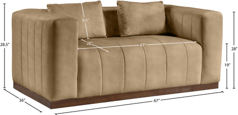 Iris 67" Tan Vegan Leather Upholstered Loveseat, 1 Piece