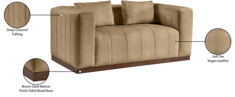 Iris 67" Tan Vegan Leather Upholstered Loveseat, 1 Piece