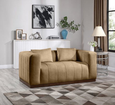 Iris 67" Tan Vegan Leather Upholstered Loveseat, 1 Piece