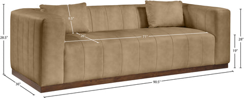 Iris 90.5" Tan Vegan Leather Upholstered Sofa, 1 Piece
