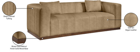 Iris 90.5" Tan Vegan Leather Upholstered Sofa, 1 Piece