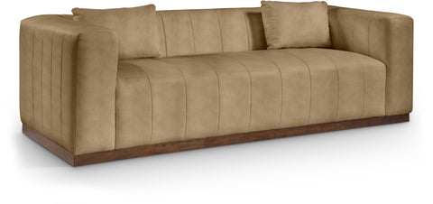 Iris 90.5" Tan Vegan Leather Upholstered Sofa, 1 Piece